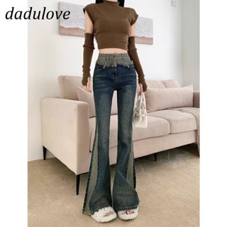 DaDulove💕 New Korean Version of INS Raw Edge Splicing Micro Flared Jeans Niche High Waist Wide Leg Pants Trousers