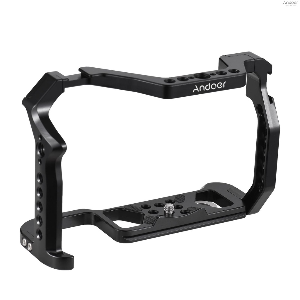 Andoer Camera Cage Aluminum Alloy Camera Video Cage with Dual Cold Shoe Mount Numerous 1/4 Inch & 3/8 Inch Threads Replacement for R5/R6/R6 II