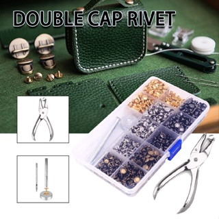 Leather Double Cap Rivets Tool Metal Stud Set Fixing Belt Repair DIY Kit Craft