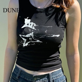 Dunea เสื้อแขนกุด คอกลม พิมพ์ลายกราฟฟิติ สไตล์อเมริกัน สําหรับผู้หญิง