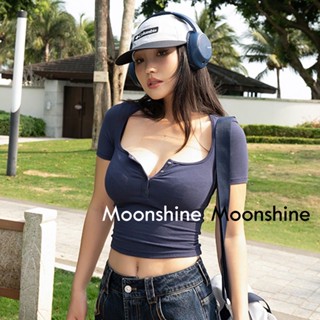 Moon  เสื้อครอป เสื้อแฟชั่นผู้หญิง y2k สีพื้น สําหรับผู้หญิง ใส่ไปคลับ ปาร์ตี้ 2023 NEW ins Beautiful Korean Style Trendy A29J13Z 36Z230909