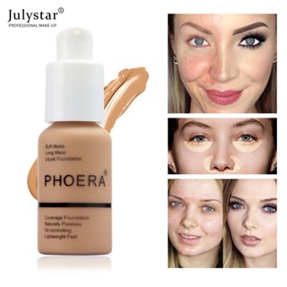 JULYSTAR Phoera Moisturizing Liquid Foundation คอนซีลเลอร์ Whitening Brightening Matte Waterproof Long Wear Full Cover Acne Spot Natural Face Base Cosmetic 10 Colors