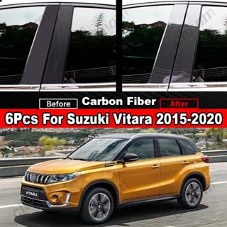 สติกเกอร์คาร์บอนไฟเบอร์ สีดํามันวาว 6 ชิ้น สําหรับ Suzuki Vitara 2015-2020