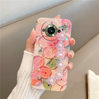 พร้อมส่ง ใหม่ เคสโทรศัพท์มือถือนิ่ม ป้องกันเลนส์กล้อง ลายดอกไม้ พร้อมสร้อยข้อมือคริสตัล แฟชั่น สําหรับ Realme11 Realme 11 Pro 11 Pro+ 2023 Realme11Pro Plus