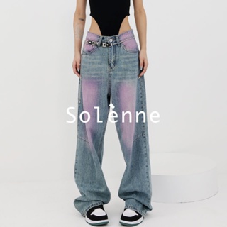 Solenne  กางเกงขายาว กางเกงยีสน์ผู้หญิง ทรงหลวม ๆ ตรง Retro Hip Hop Pants 2023 NEW Style คุณภาพสูง สไตล์เกาหลี สวย Unique A27L07D 36Z230909