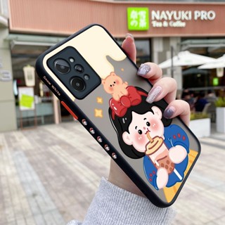 เคสโทรศัพท์มือถือแบบแข็ง ใส กันกระแทก ลายการ์ตูนชานมไข่มุก มีลายด้านข้าง สําหรับ Realme C31