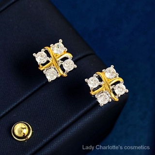 [0715]SDY Cross X-Shaped Diamond Stud Earrings Light Luxury Korean Style Simple and Compact Diamond Four Claw Diamond Cross Stud Earrings 2023 New Sweet Cool Style Y2K