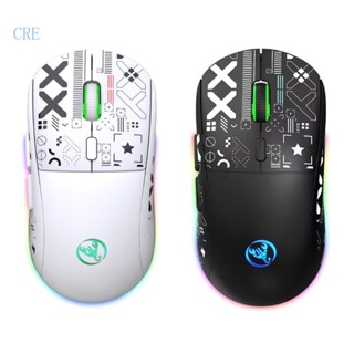 Cre T90 เมาส์เกมมิ่งไร้สาย 6 คีย์ 2 4G+BT1+BT2 ไฟ RGB หลากสี