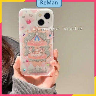 เคสโทรศัพท์มือถือนิ่ม ลายการ์ตูนม้าหมุน แต่งกลิตเตอร์ สําหรับ Apple Iphone 14Promax 11 13 12 14Promax 14plus 13 12pro 12 11 pro max Xr Xs max 7 8 Plus 13 pro max 13 12 12pro 11promax