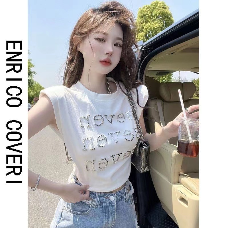 Xiao เสื้อยืดแขนสั้น เข้ารูป พิมพ์ลายตัวอักษร ประดับเพชรเทียม สําหรับผู้หญิง ราคา ถูกที่สุด ดีลบีเคเค แกลเลอรีภาพที่ 8