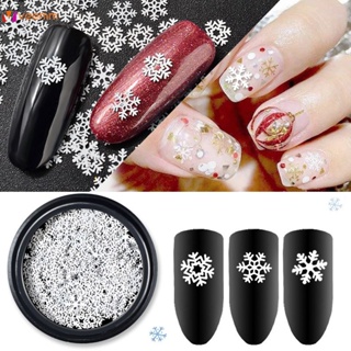 ตามมาตกแต่งเล็บ 3 Styles Christmas Series Snowflake White Slice Design Tips Decoration Sequins Hollow Nail Art Mental Ornaments veemm