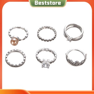 Beststore|  แหวนมงกุฎ ประดับมุกเทียม เพทาย กลวง เครื่องประดับสตรี 6 ชิ้น