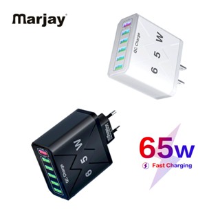 อะแดปเตอร์ชาร์จโทรศัพท์มือถือ 65W 6USB QC3.0 ชาร์จเร็ว หลายพอร์ต สําหรับ Android