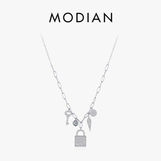 Modian สร้อยคอเงินแท้ 925 จี้กุญแจล็อก ทรงเรขาคณิต เครื่องประดับแฟชั่น สําหรับผู้หญิง งานแต่งงาน หมั้น