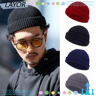 Layor หมวกบีนนี่ถัก ไร้ขอบ ให้ความอบอุ่น สีพื้น แฟชั่นฤดูหนาว สําหรับผู้ชาย และผู้หญิง