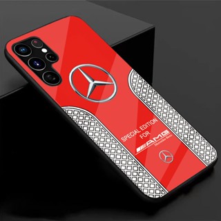 【พร้อมส่ง】เคสโทรศัพท์มือถือกระจกนิรภัย แบบแข็ง ลาย Mercedes Benz หรูหรา สําหรับ Samsung S22 Case S21 S23 Ultra Plus