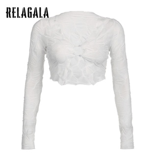 Relagala ใหม่ เสื้อยืดคาร์ดิแกน แขนยาว ลําลอง สีพื้น เรียบง่าย แฟชั่นสําหรับสตรี 2023