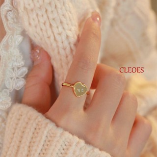 Cleoes แหวนหยก โลหะ สีทอง ปรับได้ ของขวัญอินเทรนด์ สําหรับผู้หญิง