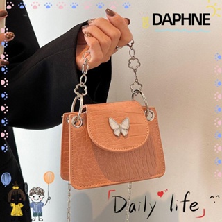 Daphne กระเป๋าสะพายไหล่ กระเป๋าถือ สะพายข้าง หนัง Pu ความจุสูง ลายผีเสื้อ สีพื้น สําหรับเด็กผู้หญิง