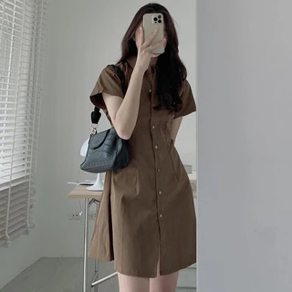 【ประเทศไทยจัดส่ง & จุด】ชุดเดรสแขนสั้นแฟชั่นผู้หญิง ใหม่กระโปรงเอวฤดูร้อน จัดส่งจากประเทศไทย