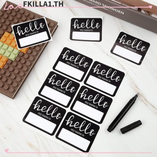 Faccfki สติกเกอร์ป้ายชื่อ ลาย Hello Name สีดํา สําหรับติดตกแต่งห้องเรียน บ้าน 240 ชิ้น