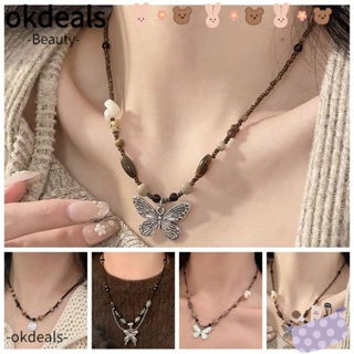 Okdeals สร้อยคอโชคเกอร์ จี้ผีเสื้อ หินคริสตัล แฮนด์เมด สไตล์จีนย้อนยุค