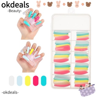 OKDEALS เล็บปลอมอะคริลิค สีแคนดี้ 100 ชิ้น/กล่อง