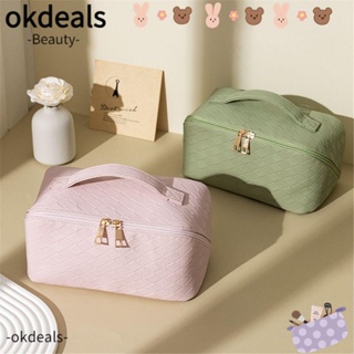 Okdeals กระเป๋าเครื่องสําอาง หนัง PU กันน้ํา จุของได้เยอะ แบบพกพา พร้อมตัวแบ่ง และที่จับ สําหรับผู้หญิง