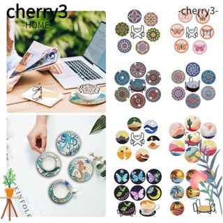 Cherry3 แผ่นรองแก้ว ลายผีเสื้อ กันลื่น พร้อมที่รองแก้วเครื่องดื่ม สําหรับห้องครัว DIY 6 ชิ้น ต่อชุด