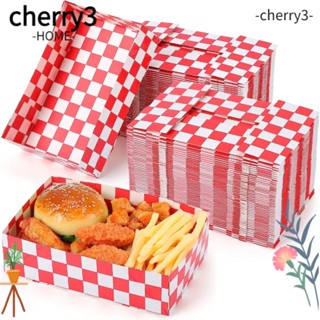 Cherry3 ถาดกระดาษคราฟท์ ลายตารางหมากรุก สีแดง และสีขาว แบบใช้แล้วทิ้ง สําหรับตกแต่งอาหาร 25 ชิ้น