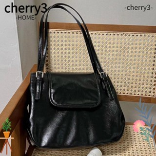 CHERRY3 กระเป๋าสะพายไหล่ กระเป๋าถือ หนัง Pu เคลือบแว็กซ์น้ํามัน ความจุสูง สีน้ําตาล สีดํา สําหรับสตรี