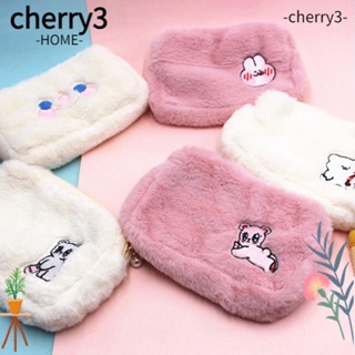 CHERRY3 กระเป๋าเครื่องสําอาง ผ้ากํามะหยี่ขนนิ่ม มีซิป แบบพกพา เรียบง่าย