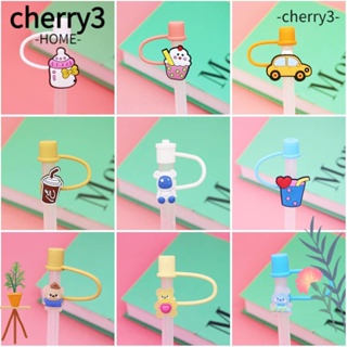 Cherry3 จุกปิดหลอดดูดน้ํา ซิลิโคน ลายการ์ตูน กันกระเด็น กันฝุ่น ใช้ซ้ําได้