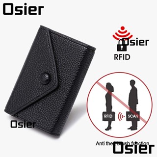 OSIER1 กระเป๋าสตางค์ กระเป๋าเก็บบัตรเครดิต หนัง RFID สีพื้น แบบพกพา สําหรับผู้หญิง