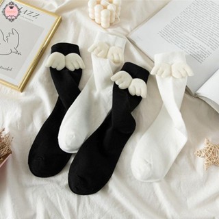 3 Pairs Cute Girl Crew Socks Angel Wings Black Novelty Japanese Gothic Socks