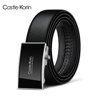 Castle Korin เข็มขัดหนังวัวแท้ หัวเข็มขัดอัตโนมัติ สีดํา สําหรับผู้ชาย ck01006-TCLZWZD