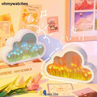 INS Handmade DIY Cloud Tulip Mirror Small Night Light INS Girl Heart ห้องนั่งเล่นเดสก์ท็อปตกแต่งของขวัญวันเกิดวันหยุดของขวัญ MOLISA