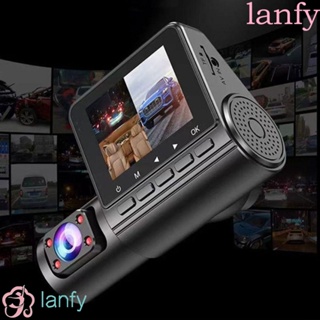 Lanfy กล้องบันทึกวิดีโอ 3 ช่องทาง 3 เลนซ์ HD 1080P ด้านหน้า และด้านหลัง สีดํา สําหรับรถยนต์