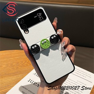 Lushuo เคสโทรศัพท์มือถือหนัง ลายคุกกี้บิสกิตน่ารัก สีขาว สําหรับ Samsung Galaxy Z Flip 3 5G and Z Flip 4 Z Flip3 ZFlip3 ZFlip 3 Z Flip4 ZFlip 4