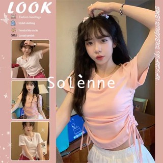 Solenne  เสื้อครอป เสื้อยืดผู้หญิง ครอป baby tee สาวเรโทร 2023 NEW Style ทันสมัย ทันสมัย fashion High quality A99J31E 36Z230909