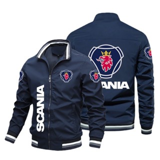 SCANIA LOGO baseball uniform truck shop custom work clothes stand collar large size long-sleeved sweater Aviator Jacket