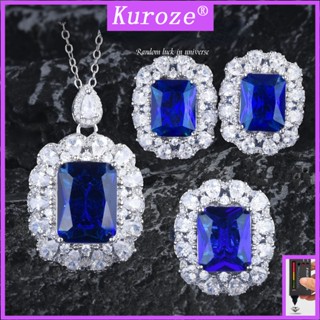 Kuroze เครื่องประดับ สร้อยคอ ต่างหูยาว ประดับเพชร สีฟ้า หรูหรา