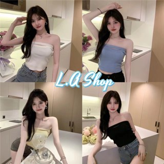 L.A Shop ​พร้อมส่ง เสื้อเกาะอกไหมพรม ดีเทลผ้าร่องสีพาสเทล ไม่มีฟองน้ำ "FY6055"