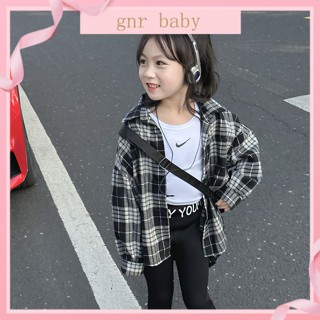 🍓GNR BABY🫐เสื้อแจ็กเก็ต ลายสก๊อต ทรงหลวม สไตล์เกาหลี สําหรับเด็กผู้หญิง 3-12 ปี