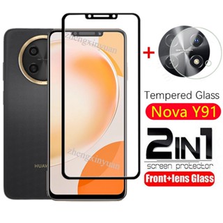 2in1 ฟิล์มกระจกนิรภัยกันรอยหน้าจอ และเลนส์กล้อง กันระเบิด สําหรับ Nova Y91 4G Y71 NovaY91 Y71 2023