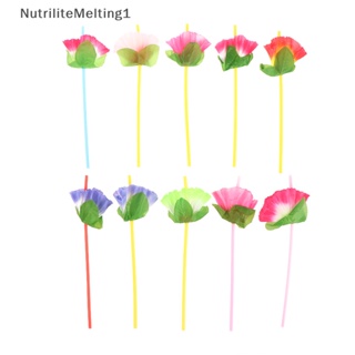 [NutriliteMelting1] หลอดพลาสติก ลายดอกไม้ สไตล์ฮาวาย สําหรับค็อกเทล ผลไม้ ตกแต่งงานปาร์ตี้ [TH]