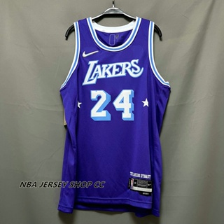 【คุณภาพสูง】ใหม่ ของแท้ NBA Los Angeles Lakers 2021-22 สําหรับผู้ชาย #24 เสื้อกีฬาแขนสั้น ลายทีม Kobeϟbryant City Edition สีม่วง