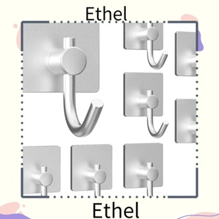 Ethel1 ตะขอแขวนเสื้อโค้ท สเตนเลส มีกาวในตัว สีดํา สีเงิน สําหรับติดผนังห้องน้ํา ประตู 8 ชิ้น