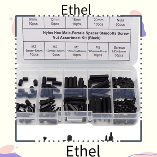 Ethel1 สกรูไนล่อน M2 ตัวผู้ ตัวเมีย หกเหลี่ยม สีดํา พร้อมน็อตเครื่องซักผ้า DIY 180 ชิ้น