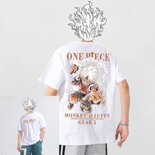 เสื้อยืดแขนสั้น คอกลม พิมพ์ลายกราฟฟิค One Piece ขนาดใหญ่ สไตล์ญี่ปุ่น แนวสตรีท แฟชั่นสําหรับผู้ชาย และคู่รัก